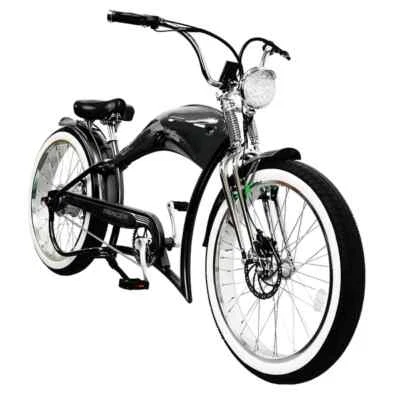 26" Fat Tires Dual Springs 500W Electric Throttle Chopper Cruiser Stretch E-Bike - Image 1 of 2