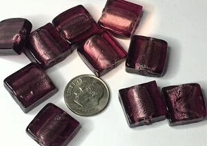 Bead, 10 Amethyst Purple Lampworked Glass 15mm Square Foil with 1.8-2.2mm Hole * - Picture 1 of 2