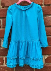 J. Khaki Girls Sz 4 Corduroy Long Sleeve 100% Cotton Dress Ruffles Blue - Picture 1 of 7