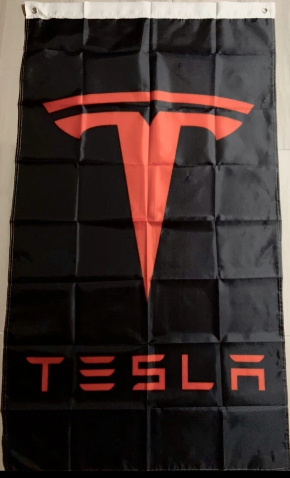 TESLA FLAG BANNER DRAPEAU MAN CAVE GARAGE - Image 1 of 1