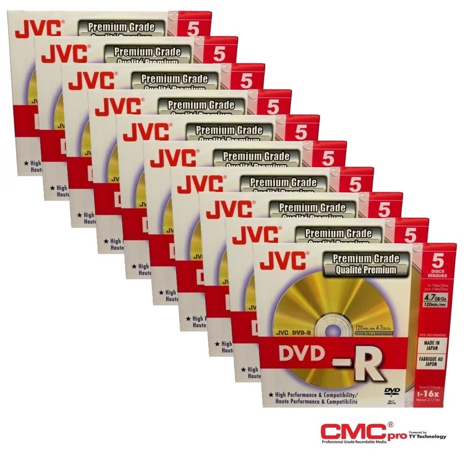 50 Genuine Taiyo Yuden JVC CMC PRO Blank DVD-R 16x 120min discs JAPAN Jewel case - Image 1 of 1