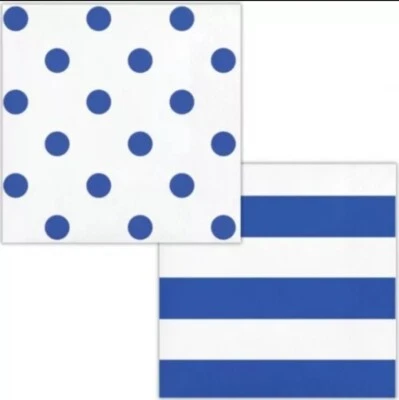 Creative Converting  Dots & Stripes Cobalt Low-Count Beverage Napkins 16 2ply - Image 1 of 2