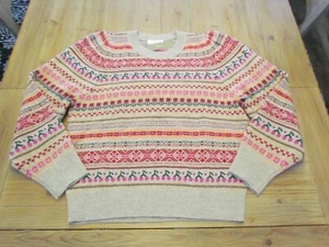 NWT J.Crew Women's Small S Beige Cherry Fair Isle Puff Sleeve Sweater BM172 - Picture 1 of 6