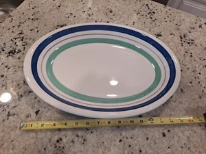 Platter Furio Stoneware 16" × 11.25" White, Blue, Violet & Teal Green VINTAGE - Picture 1 of 3