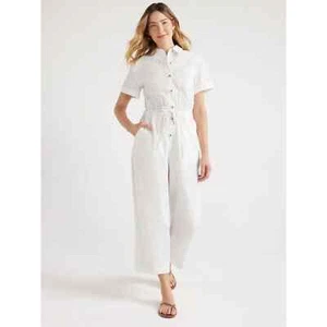 Free Assembly Women’s White Wide Leg Utility Jumpsuit, 24” Inseam Size XS - Picture 1 of 4