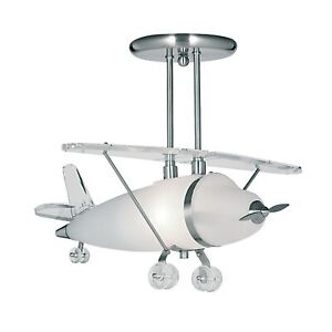 Novelty Satin Silver Frosted Glass Airplane Children Bedroom Ceiling Lamp Light