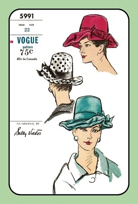 High Crown HAT Pattern w FLUTED BRIM Sally Victor Vogue 5991 Vintage 1963 Sewing - Image 1 of 4