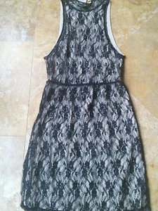 Alice Olivia Partykleid Seide Perlen Spitze ärmellos, schwarz nude, L - Bild 1 von 7