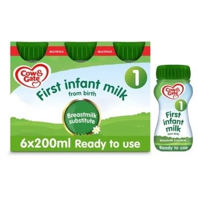 Cow & Gate 1 First Baby Milk Formula Liquid from Birth Multipack 6 x 200ml - Изображение 1 из 3