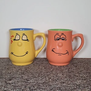 Trade Winds Tableware Funny Faces Mugs Orange And Yellow - Picture 1 of 10