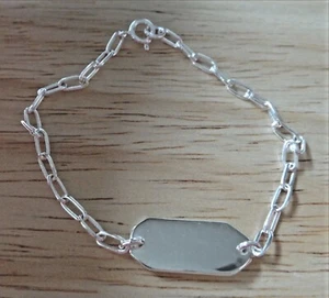 Pulsera de plata esterlina de 5,5" para bebé niño pequeño talla 14x7 mm placa grabable ovalada lnk - Imagen 1 de 3