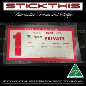 Reproduced Historic VIC Registration Rego Label Decal Sticker 1966 - Aug 1983 - Bild 1 von 2