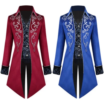 Mens Vampire Gothic Long Suit Jacket Showman Tuxedo Tailcoat Frock Coat Overcoat - Image 1 of 4