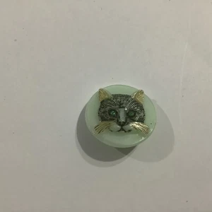 Czech Glass Button. Cat, Green, Black & Brown. 27mm - Picture 1 of 5