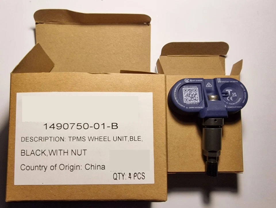 Genuine New Tesla Bluetooth TPMS Tire Pressure Sensor x4 - Part No. 1490750-01-B - Image 1 of 1