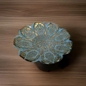 Hermosa placa decorativa turca Vietri damasco aguamarina y oro 8,75" GP1008 - Imagen 1 de 8