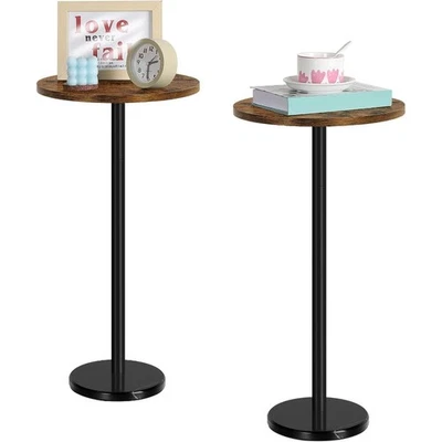 Set of 2 Small Drink Pedestal End Coffee Cocktail Table for Living Room Black - Image 1 of 4