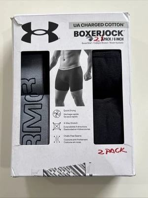 Under Armour Men's Charged Cotton 6-Inch Boxerjock - 2 Pack  Size 5XL Black - Image 1 of 4