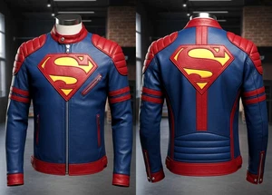Chaqueta de cuero para motocicleta Superman S-Shield azul rojo DC Comics disfraces - Imagen 1 de 2