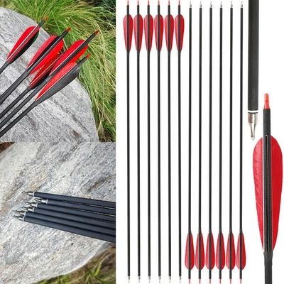 33" Archery Carbon Arrows ID6.2mm Natural Feathers Recurve Compound Bow Shooting - Image 1 of 4