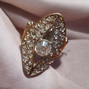 Large Vintage Art Deco Style Rhinestone & Gunmetal Grey Ring Stretch ring - Picture 1 of 4