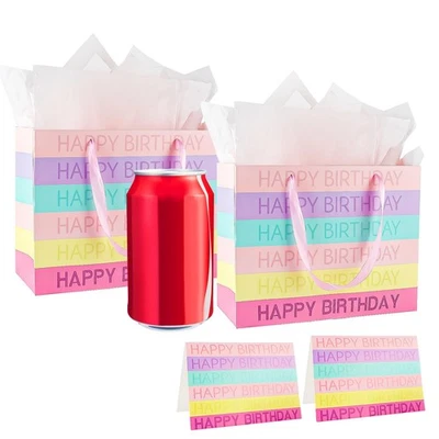 Подарочный набор из 2 первоклассных розовых 6 маленьких пакетов для поздравления с днем рождения с папиросной бумагой и... - Изображение 1 из 4