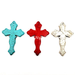 50x77mm Multicolor Cross Gemstone Bead Howlite Magnesite Turquoise Cross Pendant - Picture 1 of 17