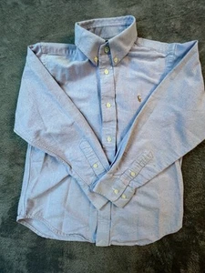 Camicia Ralph Lauren ragazzo 7 maniche lunghe bottoni blu colletto pony divisa vacanza - Foto 1 di 9
