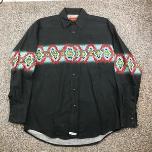 Vintage Wrangler Rustler Shirt Western Pearl Snap Aztec Brushpopper Mens Large - Picture 1 of 8