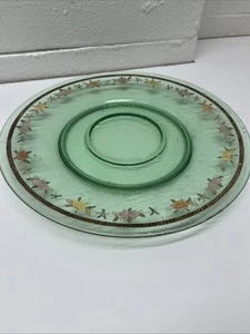 Vintage Green Depression Glass 12” with Gold Trim & Flowers with Gold - Picture 1 of 4