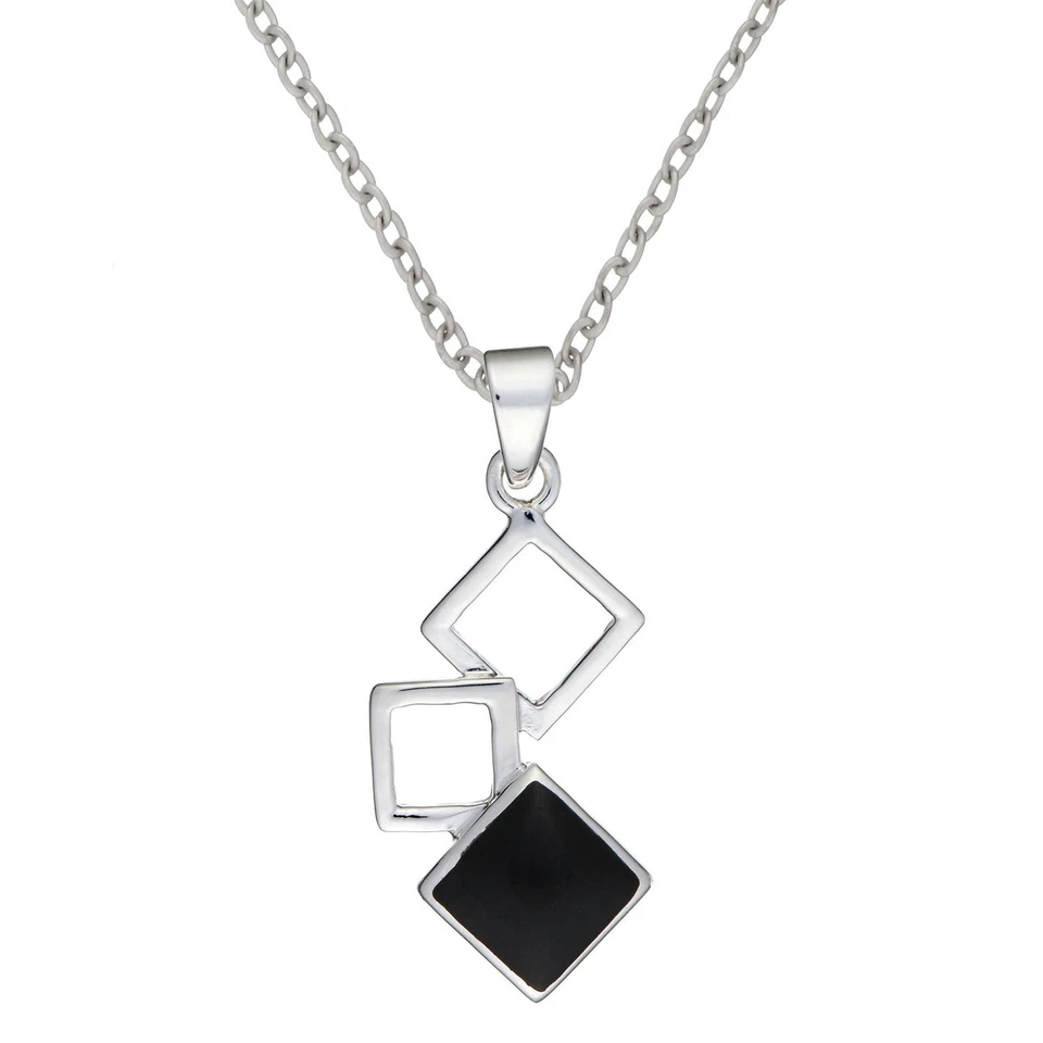 Silverly Pendente Donna Argento 925 Collana Geometrica Lunga con Onix - Immagine 1 di 3