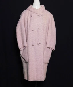 Vintage 1950s Women's Stroock Pastel Pink Wool Blend Tweed Double Breasted Coat - Picture 1 of 13