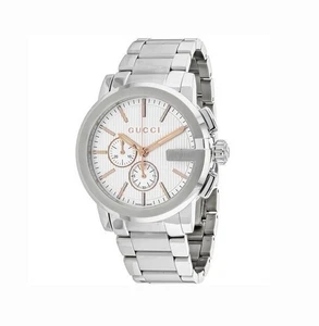 GUCCI G-CHRONO MENS $1820 SILVER ROSE GOLD ACCENTS CHRONOGRAPH WATCH YA101201 - Picture 1 of 1