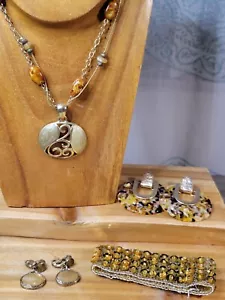 4 Piece Yellow, Gold, Amber Curated Costume Jewelry Lot Including Kenneth Cole - Picture 1 of 14