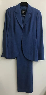 Calça Akris Terno Royal Lã/Linho/Seda Mescla Jaqueta E Calça Perna Reta Tamanho 8 - Imagem 1 de 4