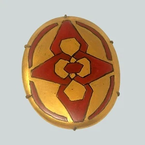 Broche prendedor antiguo ovalado de porcelana geométrica Art Deco pintado a mano - Imagen 1 de 10