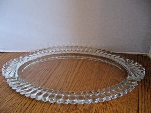 VTG OVAL CLEAR GLASS VANITY TRAY w/Fluted Rib Design & Sunburst Handles 15x9 1/2 - Picture 1 of 8
