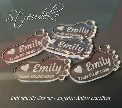 25 Streudeko Form : Babyfuß  - Individuelle Gravur - Acryl z.B. Taufe Geburt - Bild 1 von 2