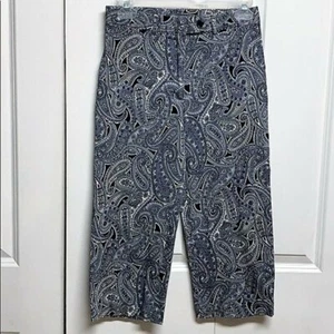 Spencer Jeremy Black Blue White Paisley Print Mid Rise Stretch Crop Pants Size 4 - Picture 1 of 6