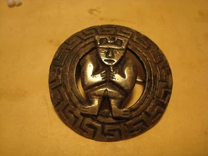 Vintage 925 Sterling Silver Mayan Aztec Pin - Picture 1 of 7