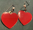 Vintage Enamel Heart Hook Earrings by Klein International - Red / Gold Dangles