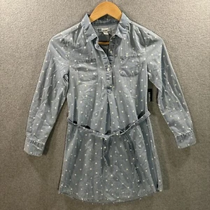Old Navy Shirt Dress Girls Small Medium Blue Long Sleeve Popover Belted Chambray - Picture 1 of 11
