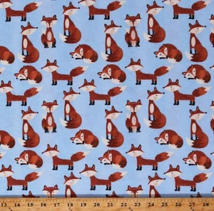 Flannel Foxes Woodland Animals Kids Blue Cotton Flannel Fabric Print BTY D282.21 - Picture 1 of 1