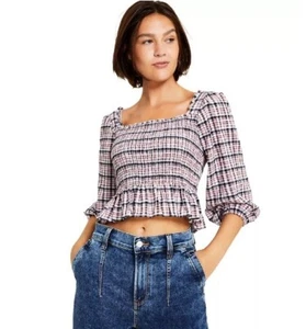 Tommy Jeans Damen kariertes gesmoktes Schößchen Top Bluse Gr. XL neu mit Etikett - Bild 1 von 15