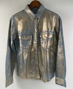 Levi's Premium Women Standard Fit Iconic Western Denim Shirt Silver XS NWT - Picture 1 of 16