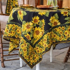 Mantel April Cornell Sunflower Valley 54 x 54 paño de desayuno negro y amarillo - Imagen 1 de 4