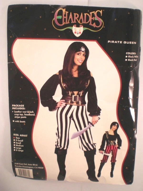 Charades Pirate Queen Junior Costume Size TEEN blouse & pants Black/white RARE - Image 1 of 1