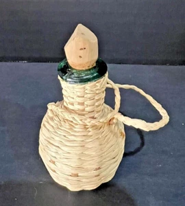 Vintage Wicker-Wrapped Green Glass Scent Bottle  - Picture 1 of 4