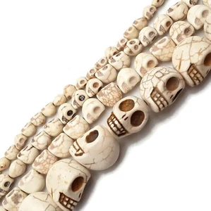 White Howlite Turquoise Skull Beads 6x8mm 8x10mm 10x12mm 18x23mm 15.5" Strand - Picture 1 of 5