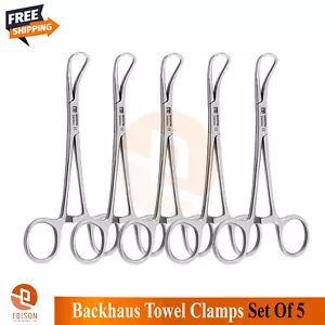 5Pcs Backhaus Towel Clamp Grasping Tissue Forceps Veterinary Surgical Pliers - Picture 1 of 2